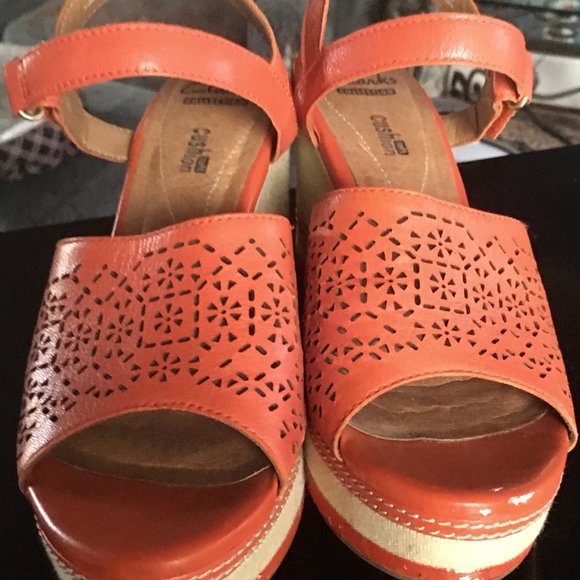 Clarks: Zia Graze Orange Platform Wedge Sandal - Picture 6 of 8